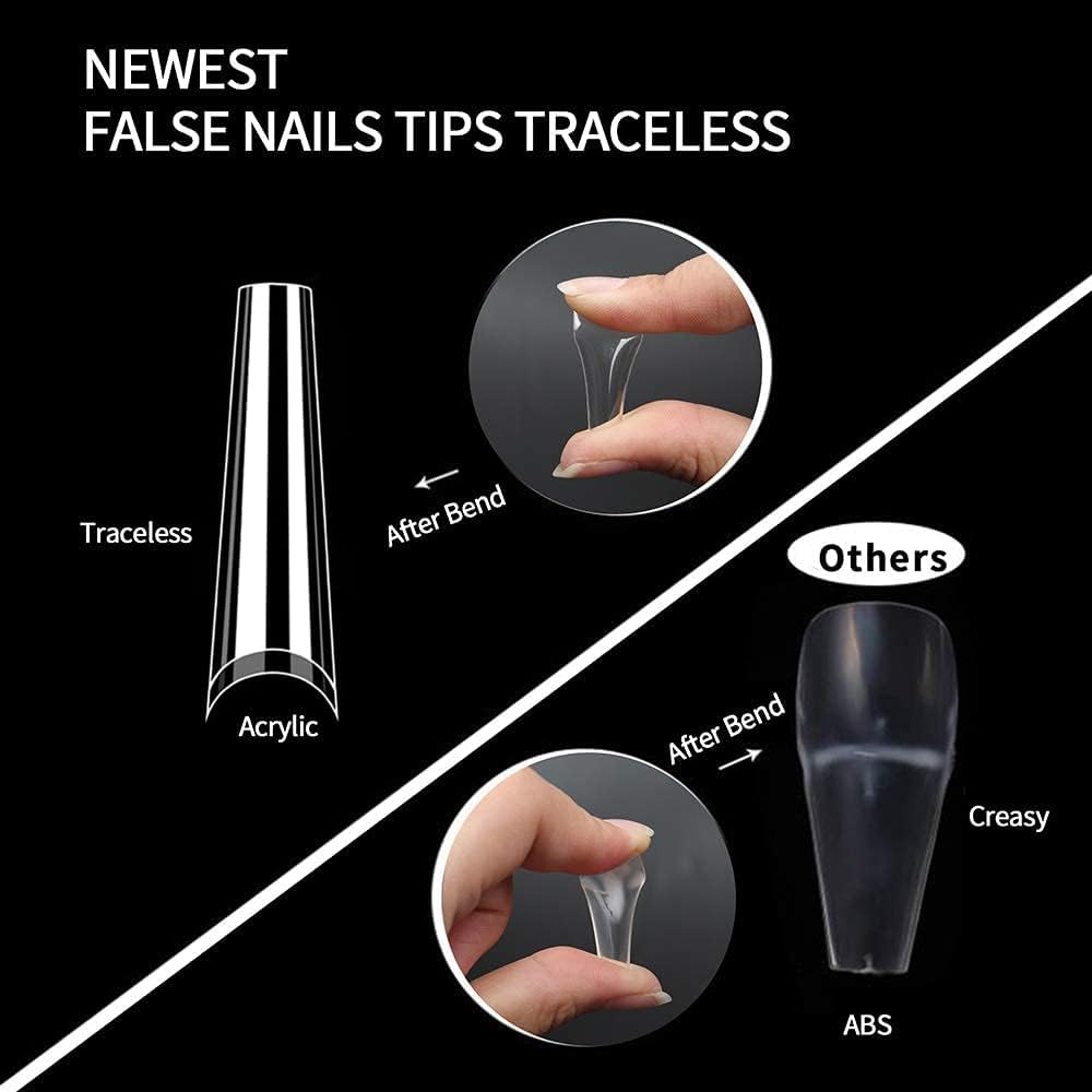 UNA GELLA Soft Gel Nail Tips XXL 432pcs Square Coffin No C Curve Clear Tapered Straight Nail Tips 2 Style For Salon Home DIY