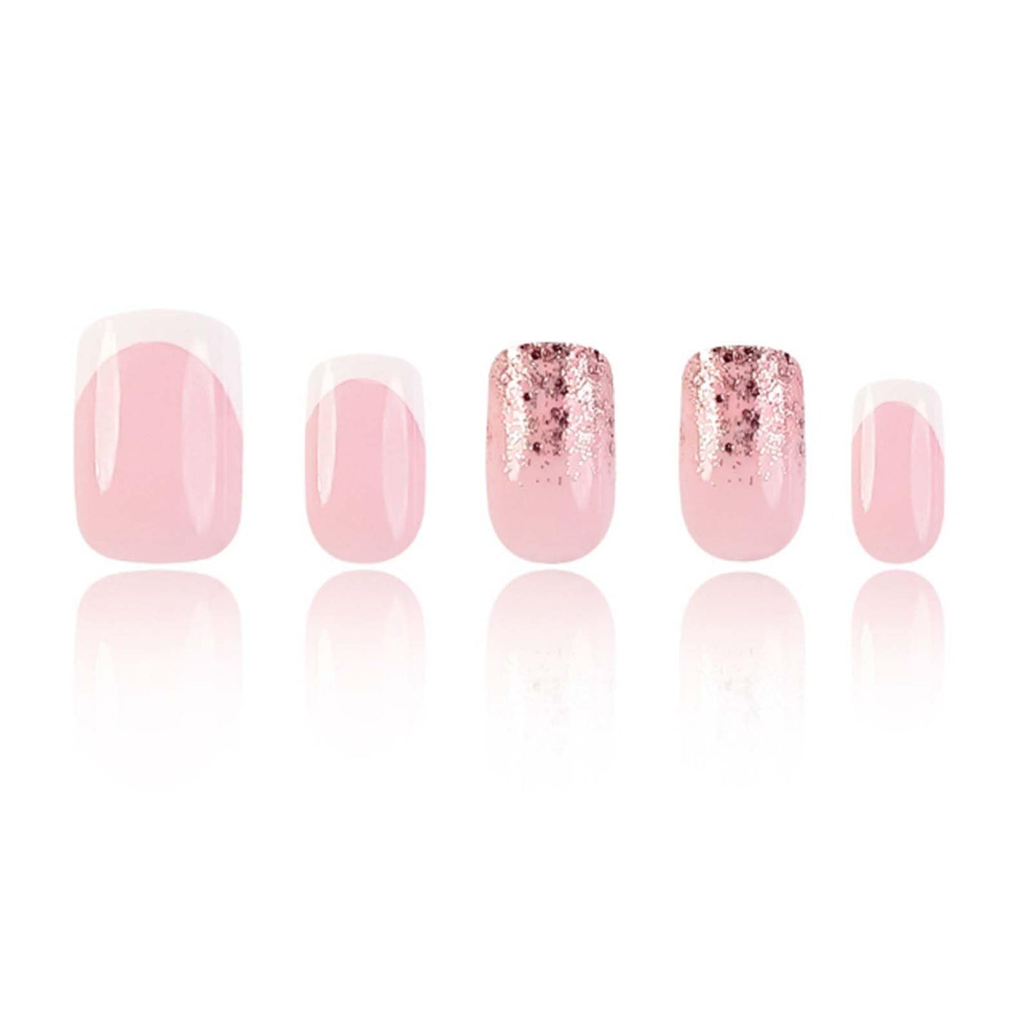 YoYoee Short Gradient Nails Tips Cute French False Nails Square Press on Nails Full Cover Glitter Fake Nails for Women and Girls 24PCS