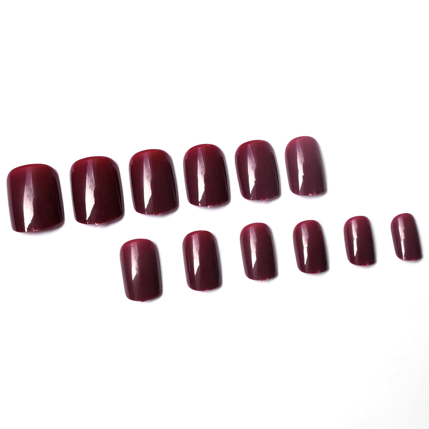 LuckForever Short Press on Nails 240pc Glossy Burgundy Press on Nails Short Square Round Fake Nails Full Cover 10 Sheets Nail Adhesive Tabs,Small Wooden Sticks and Nail Files False Nails for Women