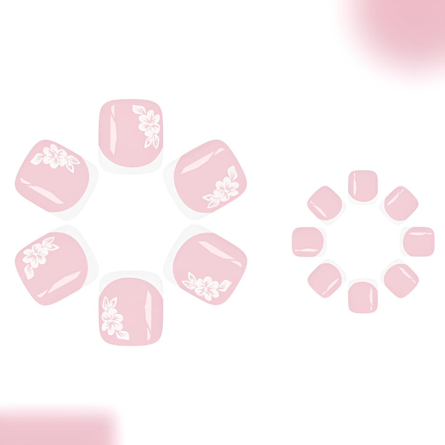 French Tip Press on Toenails Short Square Fake Toe Nails Flower Toenails Press Ons Glossy Full Cover False Toenail White French Tip Glue On Toe Nails Acrylic Stick on Toenail for Women Set 24Pcs