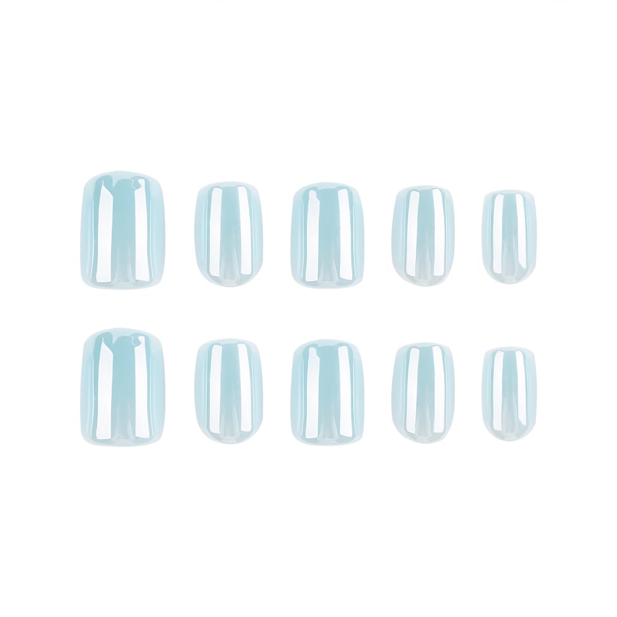 HPYFOI Press On Nails - Short Square, Light Blue Chrome Glazed, 24Pcs - Reusable, Full Cover, Spring Summer Vibes