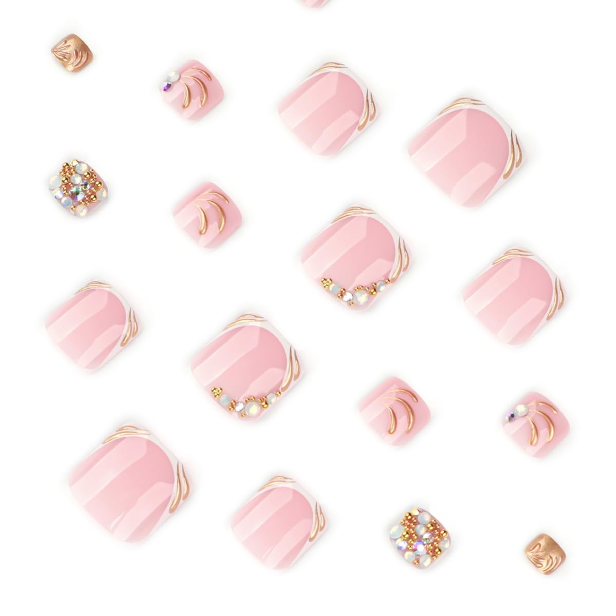 PEPFTG Pink Press on Toenails Short Square Fake Toenails French Tip Toenail Press ons with Pearl Design Handmade Summer Acrylic Stick on Toenail for Women Nails Art Decoration 24Pcs
