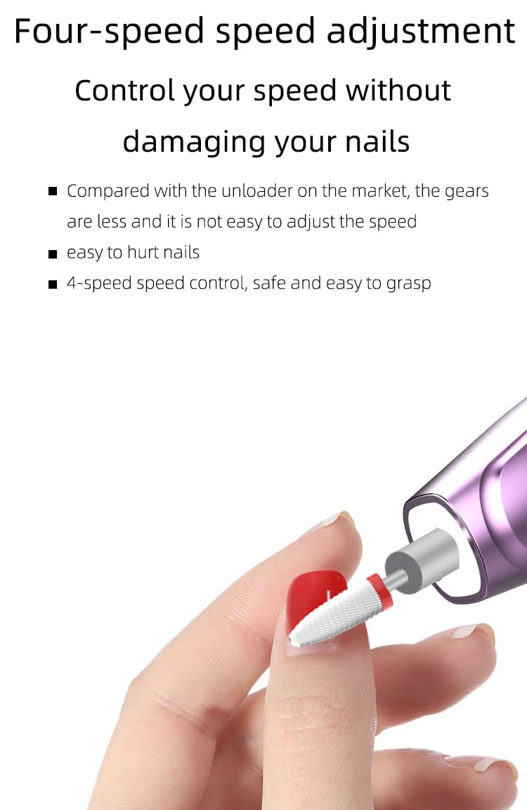 Electric Nail Drill, Electric Nail File Cordless, Electric Nail File Set, 4 Speeds Adjustable Hand Foot Care Manicure Pedicure Drill Tool,Gel Nail File Drill kit for Acrylic Gel Dip Powder Nails