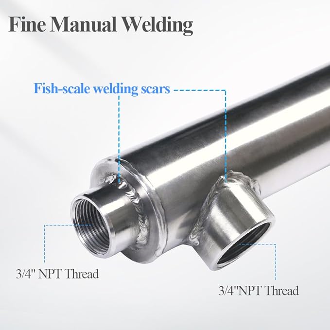 AB Side Arm Heat Exchanger for Domestic Hot Water Heating (40Gal-3/4''Shell+3/4'' Tube+Single Wall)