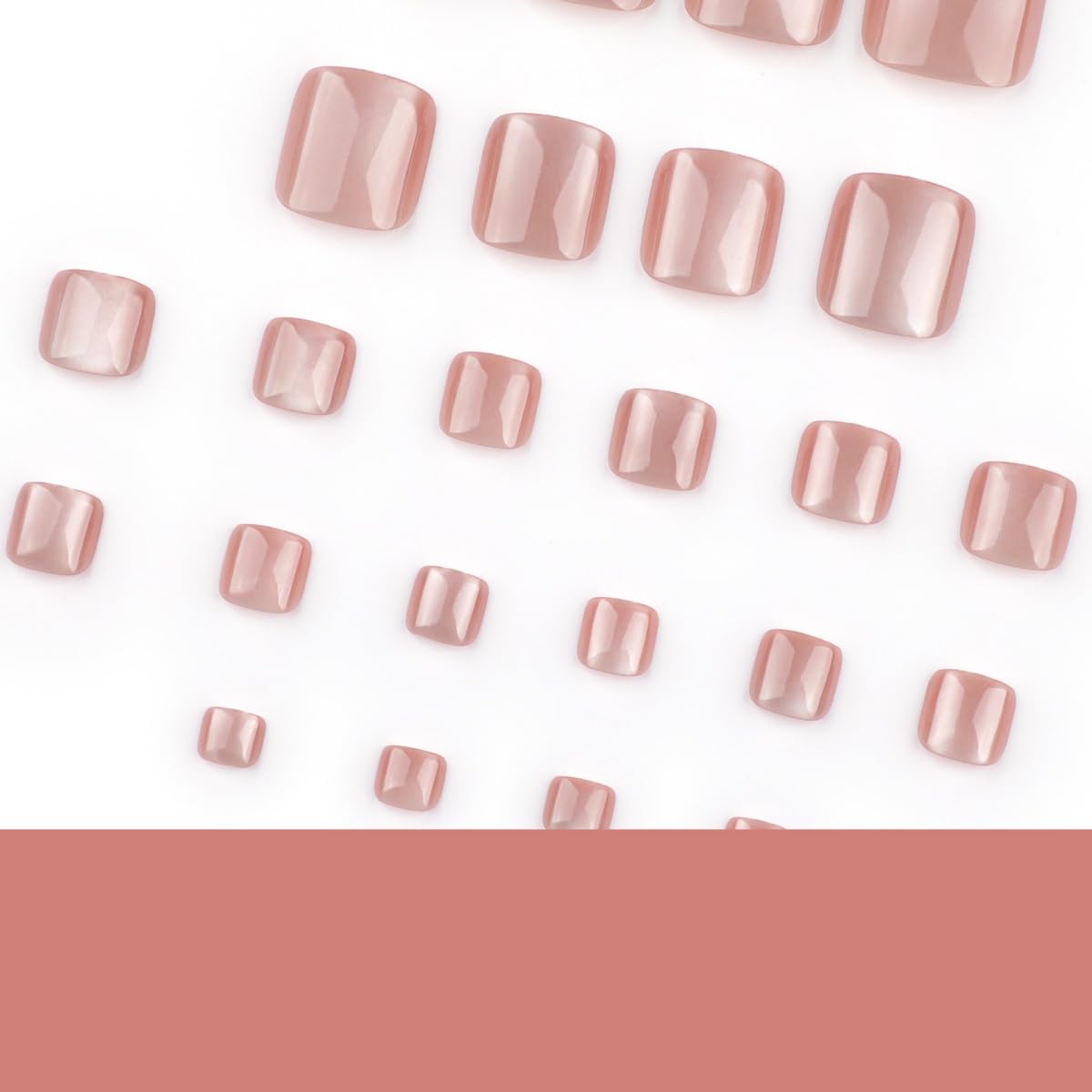 Pink Cat Eye Press on Toenails Glossy Glitter Fake Toe Nails Soft Press Glue On Toenail Full Cover Reusable Shiny Acrylic Toe Nails Cateye Fake Toenails for Women Manicure 24 Pcs