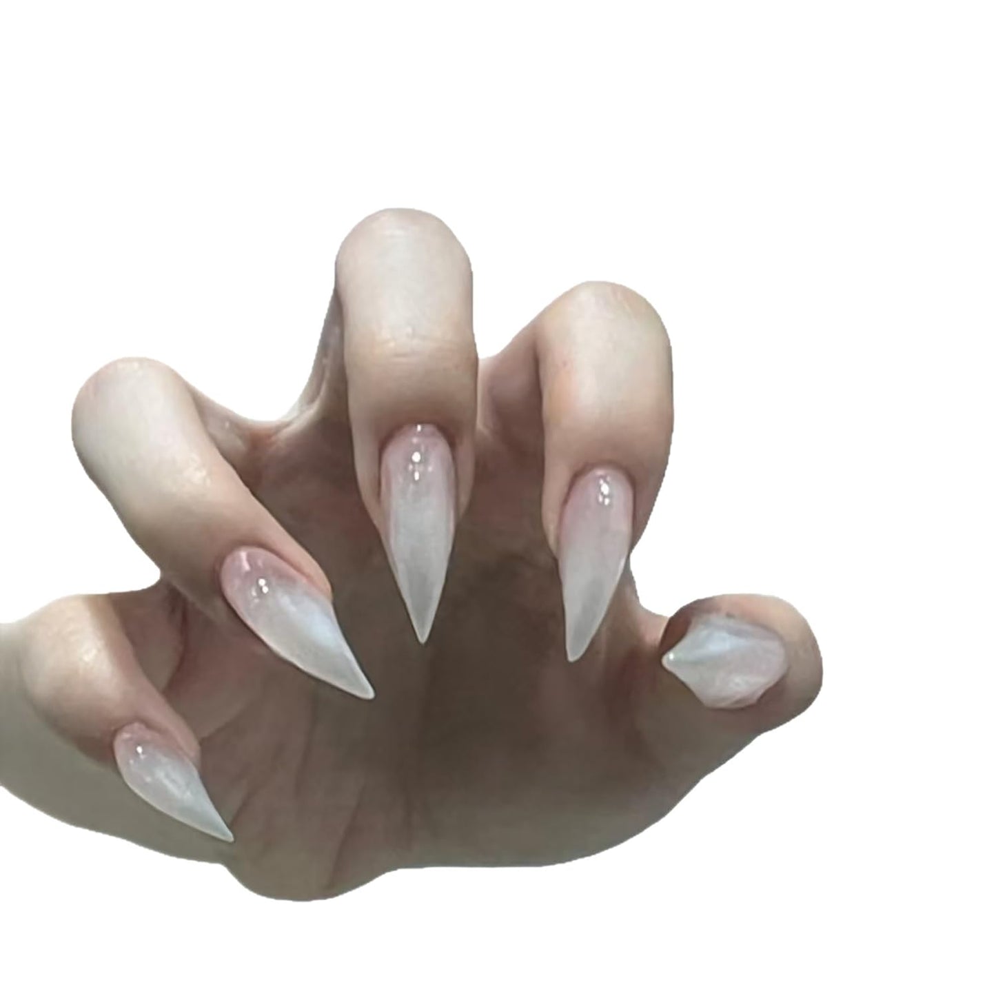 Handmade Press on Nails Medium Curved Stiletto Nail White Thick Acrylic Fake Nails Bright False Nails with 3D Eagle Hawk Curve Sculptural Designs Cat Claws Sturdy Nail Art Claw Nail 10Pcs(M)