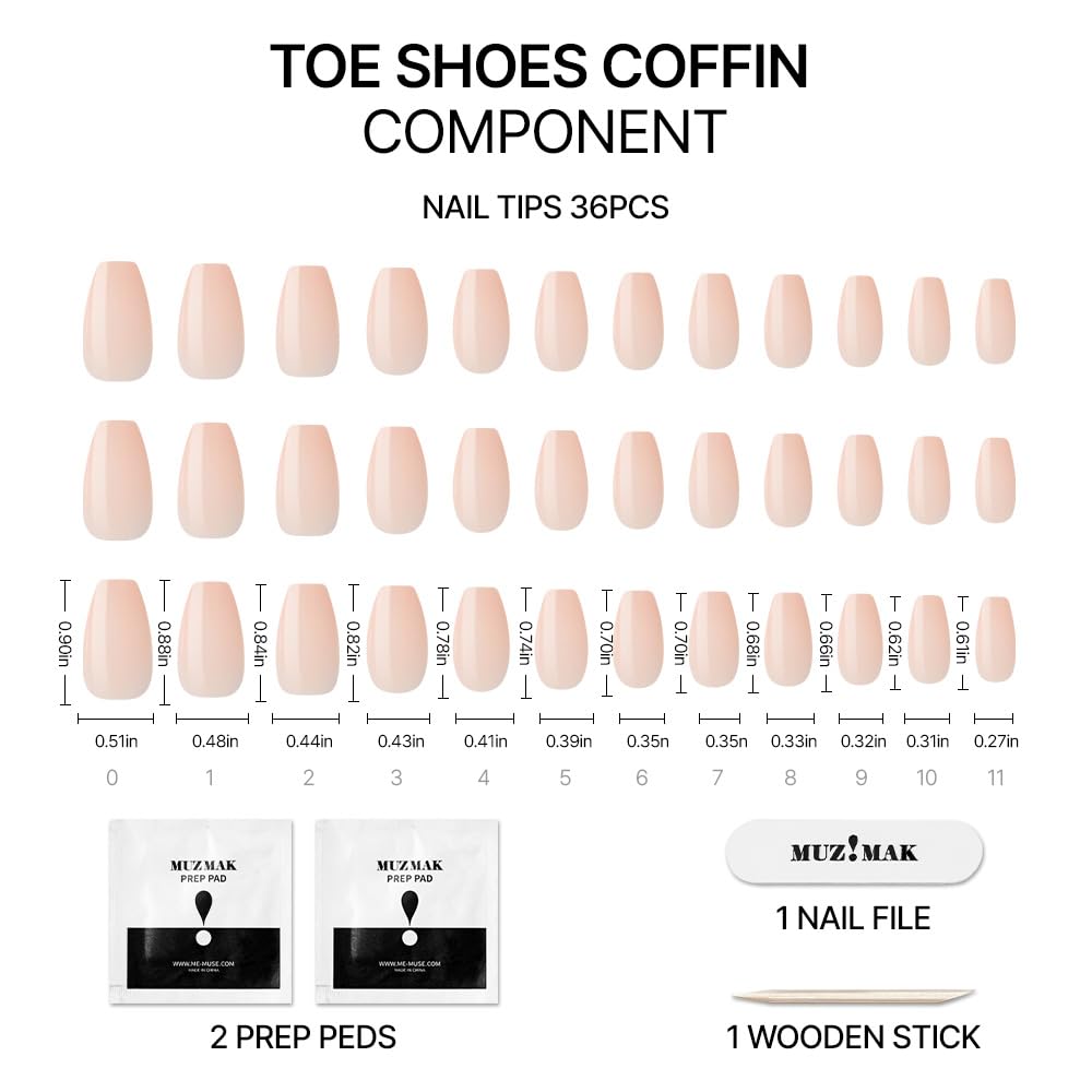 MUZMAK Reusable NJeans Press on Nails | 36 Fake Nails Kit with Toe Shoes Coffin Designs | Glue On Nails for Women Gift with K-POP Style