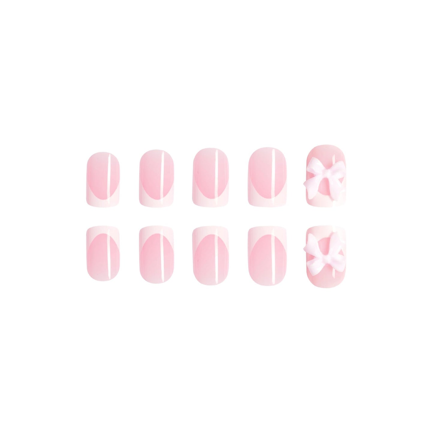 White French Tip Press on Nails Medium - Square Fake Nails with Pink Bow Design - Cute Full Cover Stick on False Nails for Women 24 Pcs