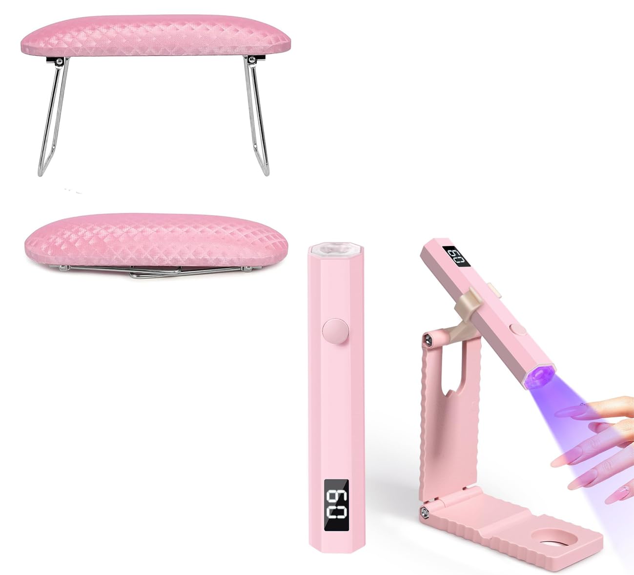 krofaue Nail Arm Rest and Mini UV Light for Gel Nails with Foldable Stand