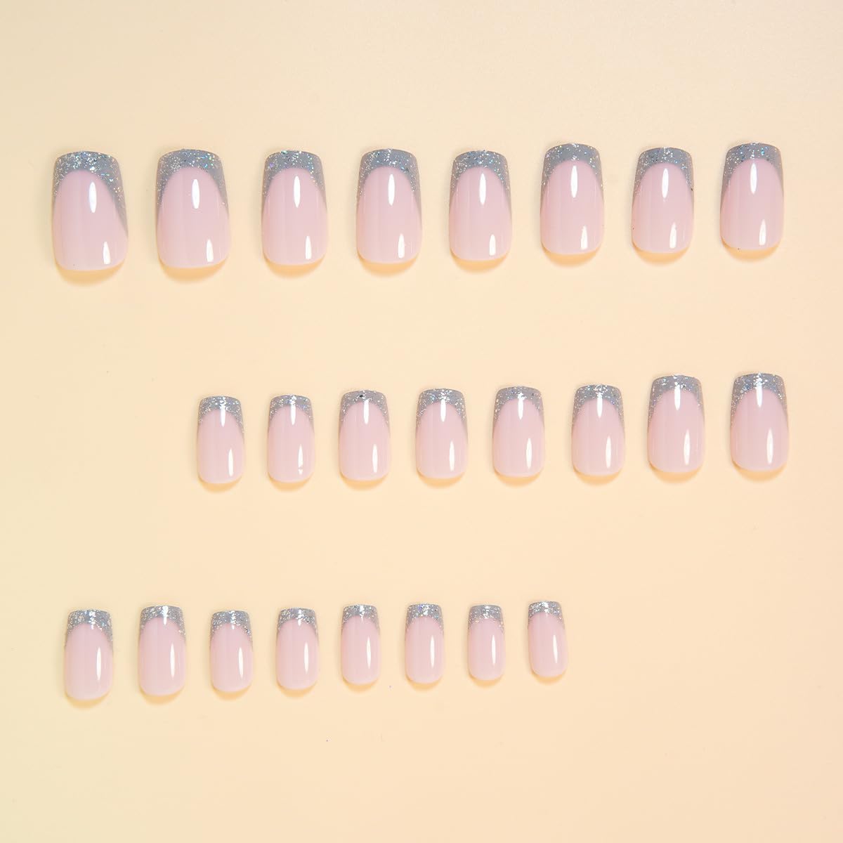 3Packs 72Pcs French Tip Press on Nails Short Square Fake Nails Black Red Silver Glitter Glue on Nails Glossy Shiny Full Cover Acrylic Nails Kit for Women Girls Manicure Deco Set 12 Size