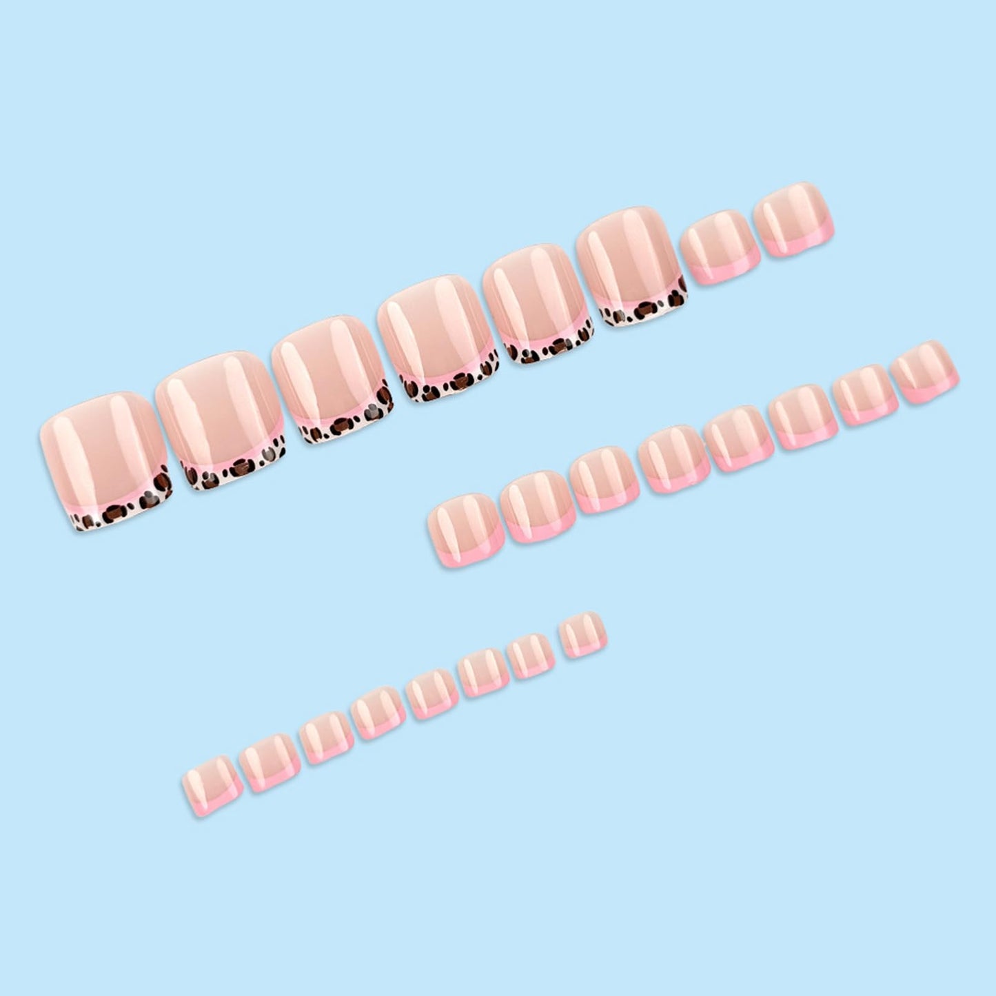 24Pcs Leopard Print French Tip Press on Toenails Short Fake Toe Nails Summer Toenail Press ons Full Cover Nude Acrylic False Toenails Pink French Glue on Toe Nails for Women Pedicure