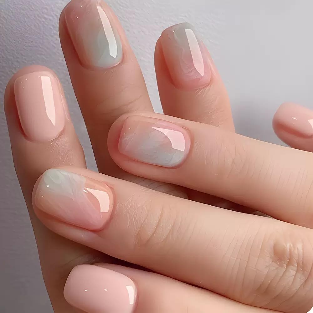 6 Packs (144 Pcs) Press on Nails Short Square Fake Nails Flower False Nails with Designs Spring Summer Floral Glue on Nails Full Cover Glossy Acrylic Stick on Nail for Women Manicure
