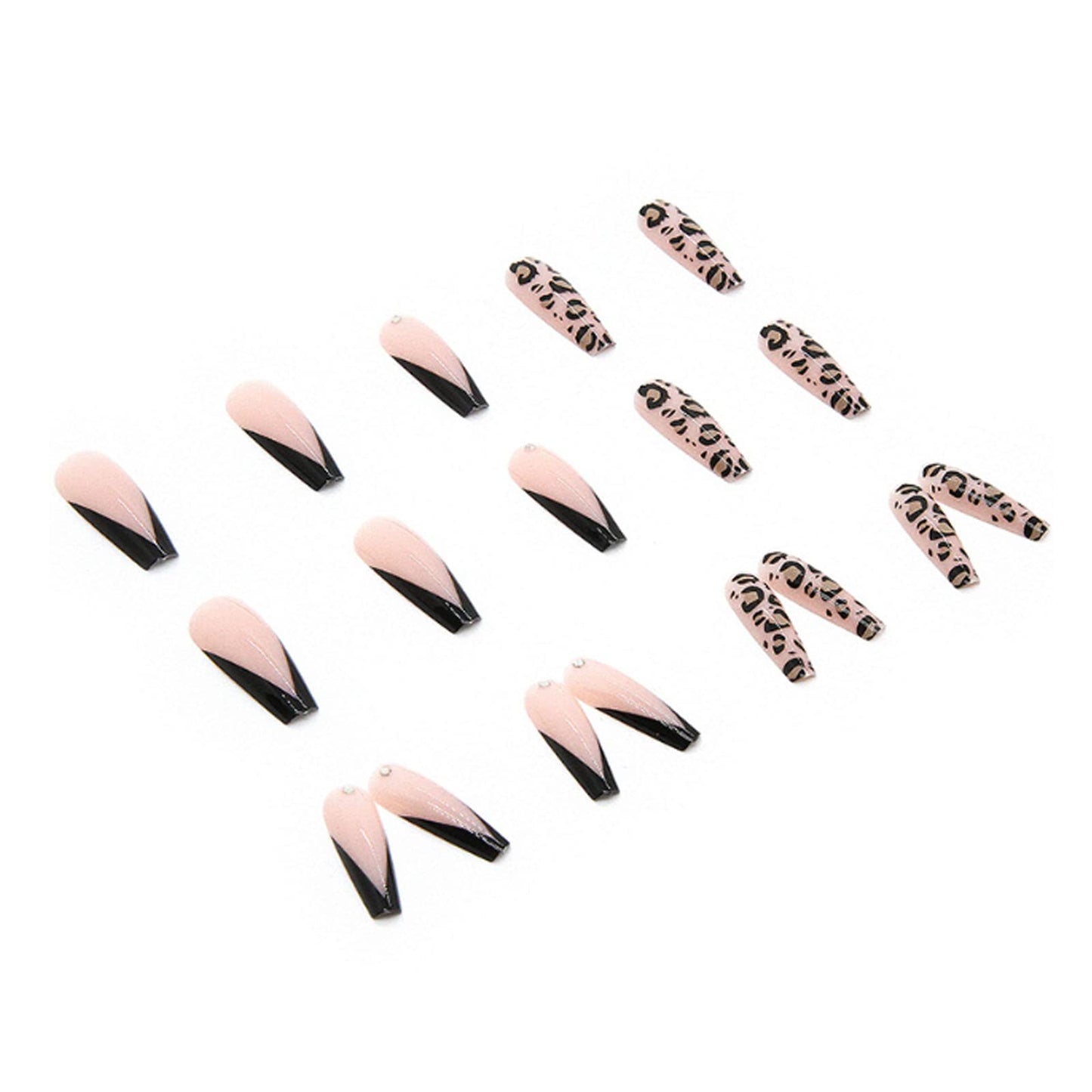 DANMANR Long Press on Nails Square French Fake Nails Full Cover Nude Acrylic False Nails for Women and Girls 24PCS (Black Coffin French)