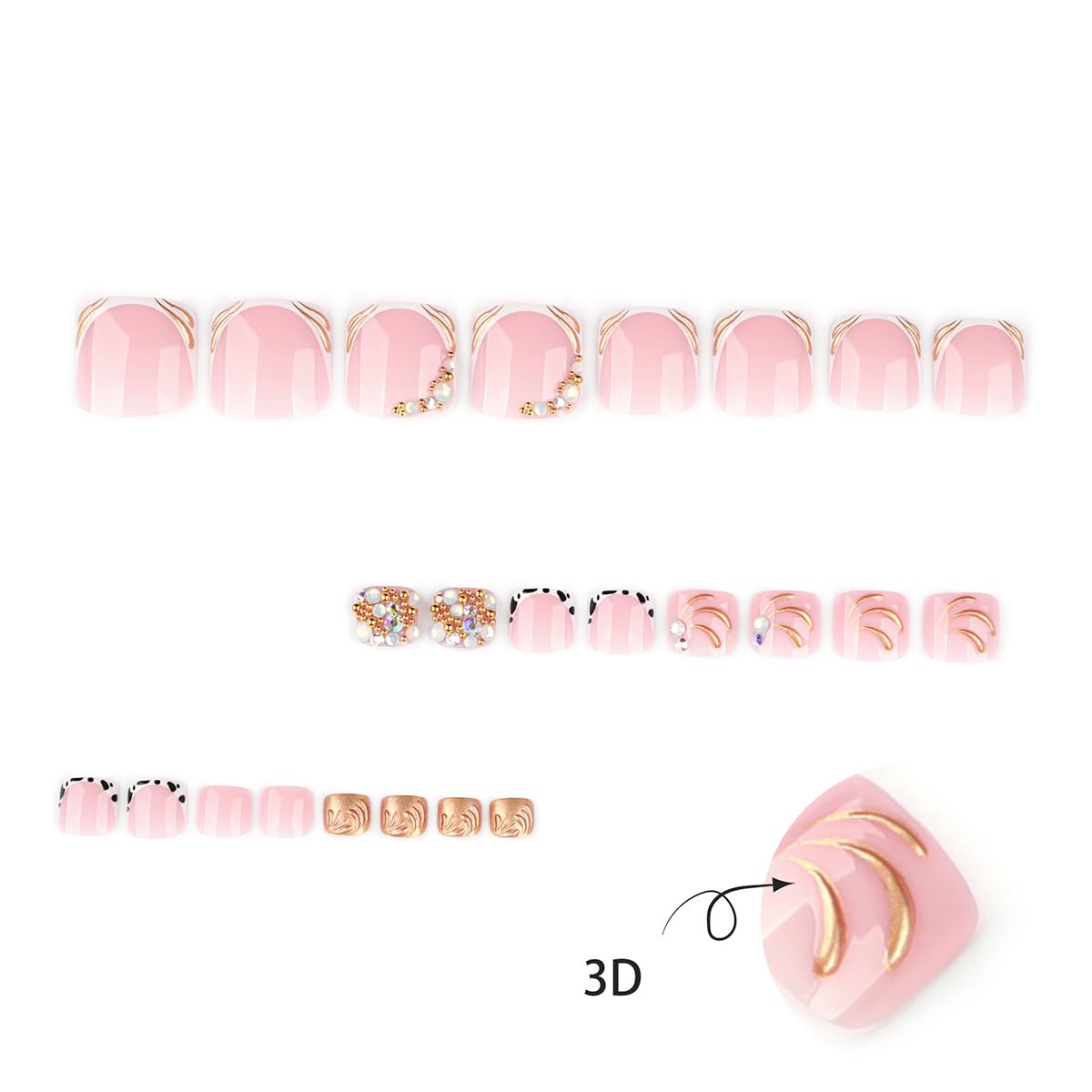 yefiuo Handmade Press on Toenails Gilded White French Toe Press on Nails Tips Kit Fake Toe Nails Press ons False Toenails Rhinestones Acrylic Glue on Nails Stick on Nails for Women Nail Supplies 24Pcs