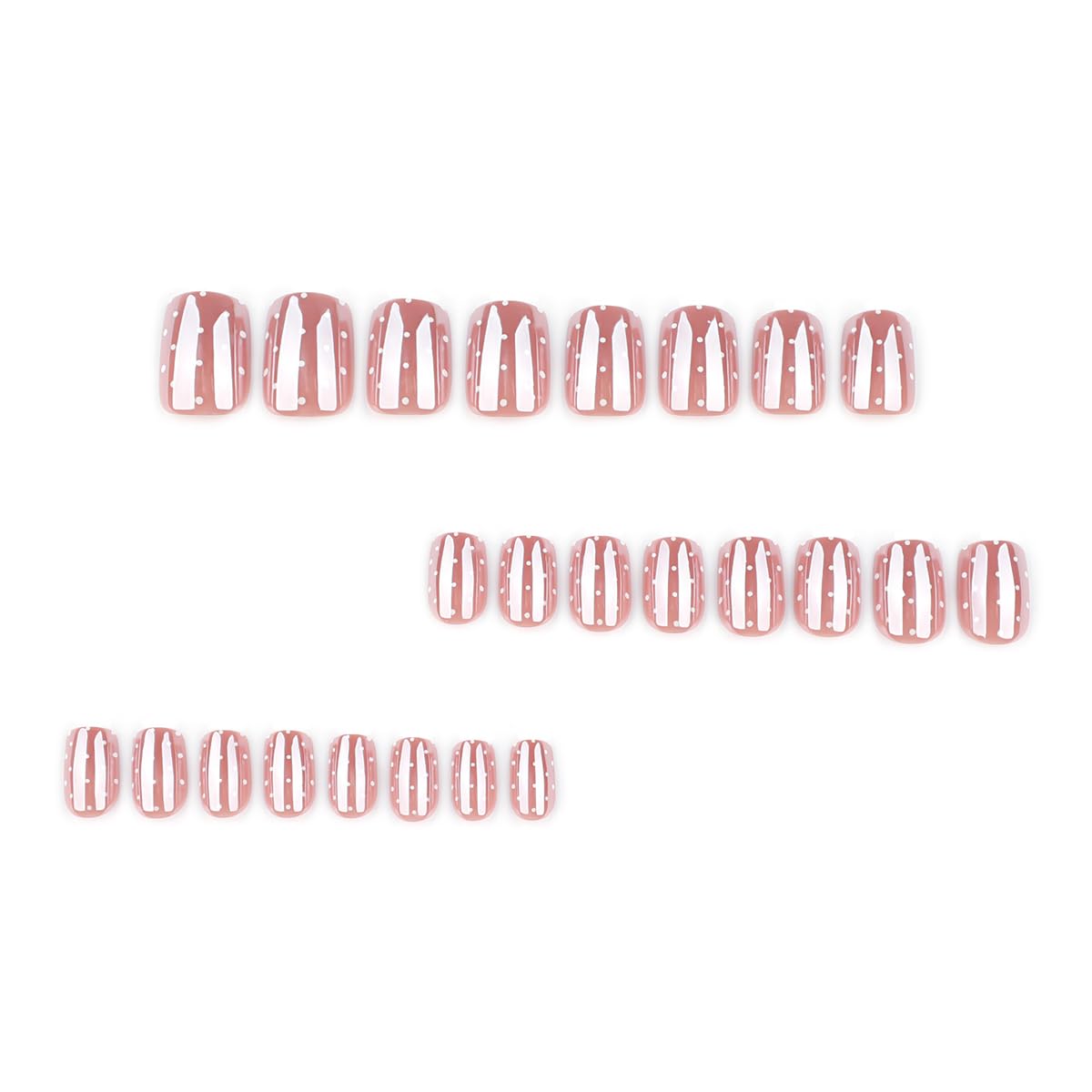 LINMEIZAI Press on Nails Short Square Spring Aurora Glossy Acrylic Fake Nails Press ons Glue on False Nails for Women Reusable Cute Manicure Set White Polka Dots Stick on Nails French Tip 24Pcs