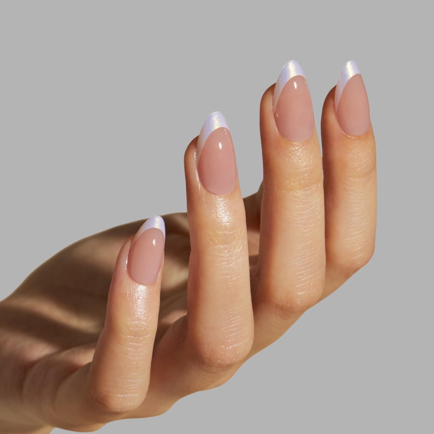 LAMIMOSA 32Pcs French Tip Press on Nails Short Almond - Soft Gel Fake Nails in 16 Sizes, Reusable Semi-Transparent Glue on Nails Kit, TWILIGHT FRENCH