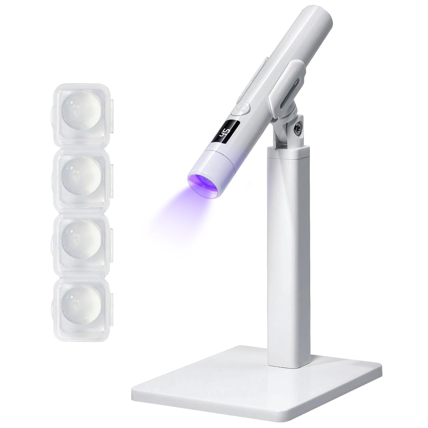 Keeyada Handheld UV Light with Stand and Nail Stamper Heads, 3W Portable LED Nail Lamp, Wireless Rechargeable USB Nail Dryer with Silicone Stamper, LCD Display Screen for Fast Curing Home DIY (White)