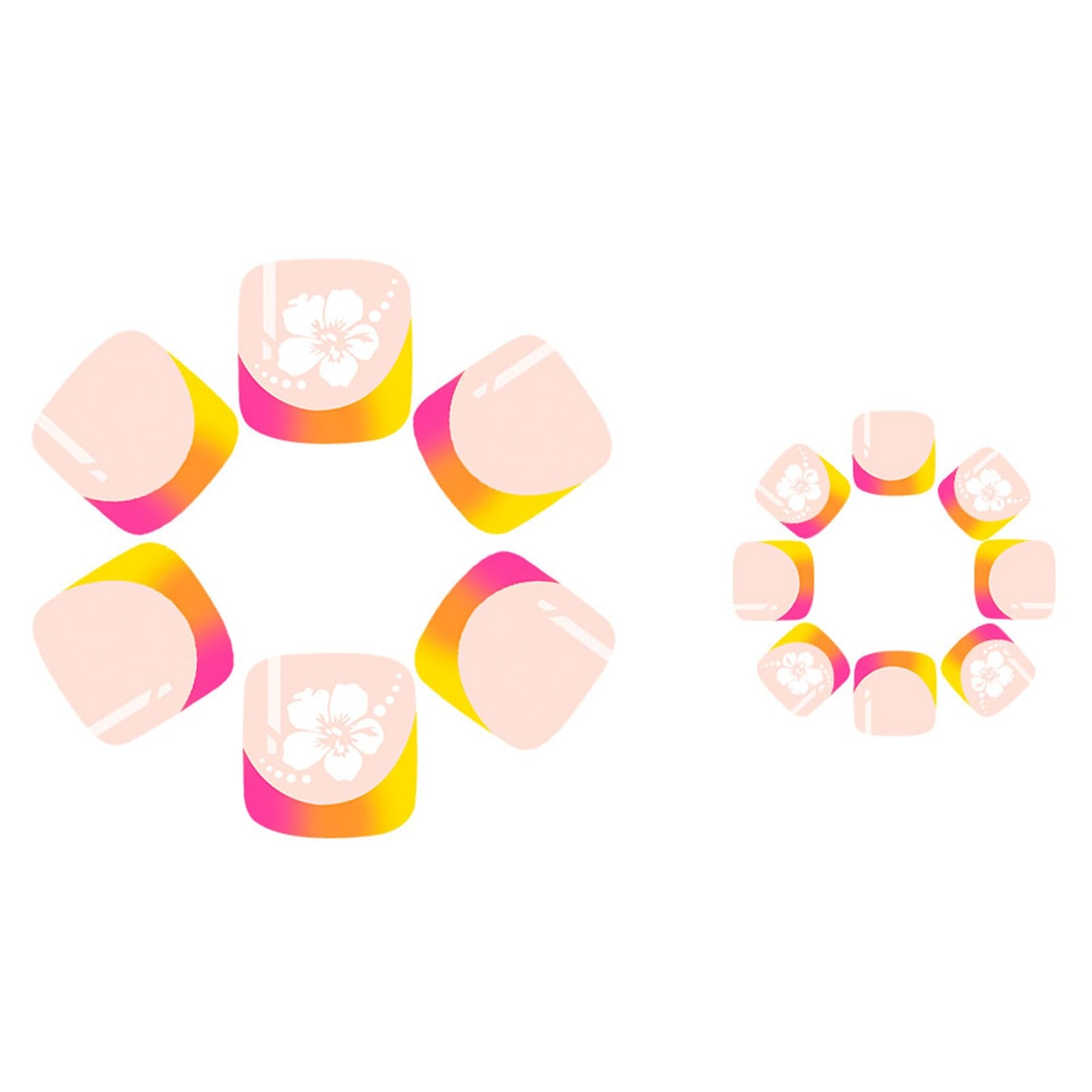 IMRAIN Press on Toe Nails Short Square Fake Toenails Pink Yellow French False Toe Nails with Flower Designs Full Cover Cute Summer Acrylic Nail Supplies 24Pcs