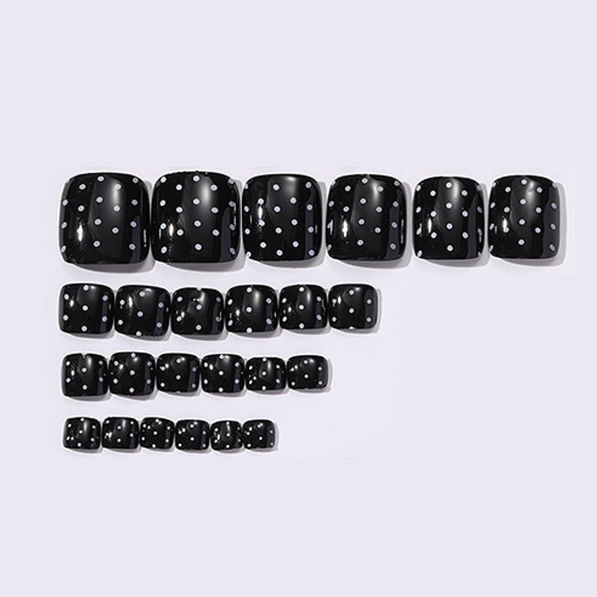 Polka Dot Press on Nails and Toenails Set - Medium Almond Nude Fake Nails, Full Cover Short Square Black False ToeNails, Reusable Glue on Nails for Women Manicure & Pedicure Nail Kit