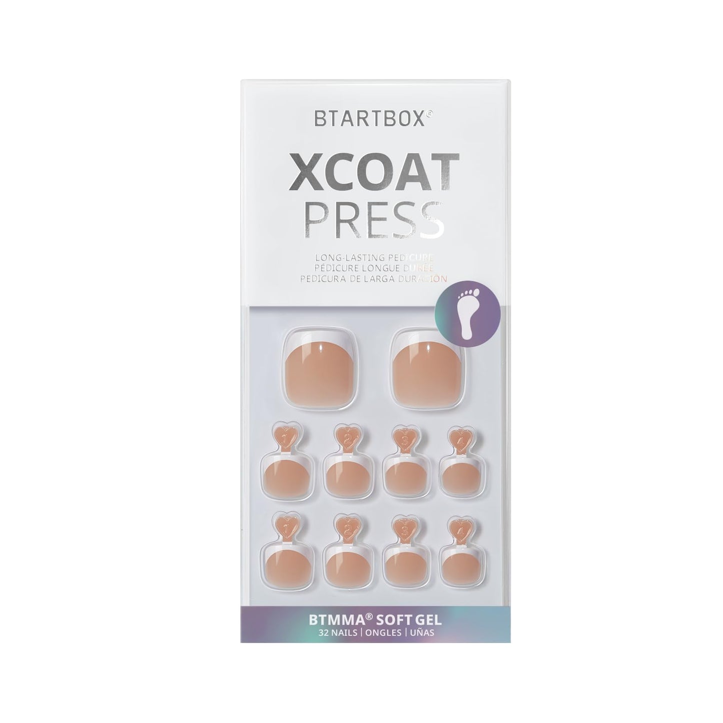 BTArtbox Press on Toenails Short, White French Tips Press on Toe Nails Square, Light Weight & Fit Perfectly Glazed Glue On Toenails with Glue, Fake Toe nails in 16 Sizes- 32 Kit, Hope Hope