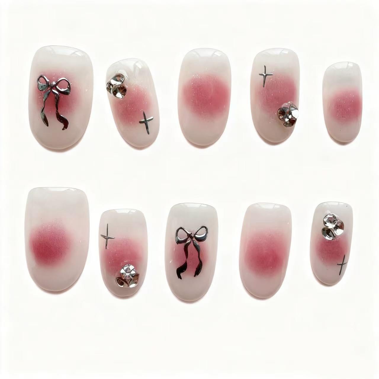 Handmade Wearing Armor Light Pink High end Style Atmosphere Bow Three dimensional Short Relief Nail Patch Small Size
