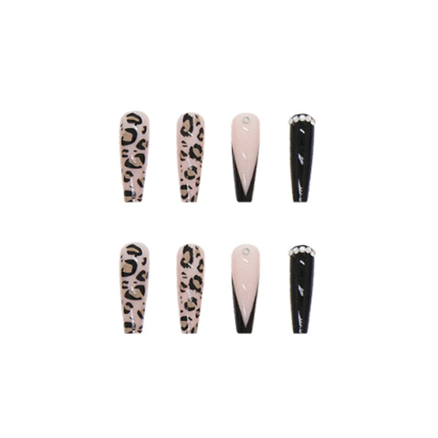 DANMANR Long Press on Nails Square French Fake Nails Full Cover Nude Acrylic False Nails for Women and Girls 24PCS (Black Coffin French)