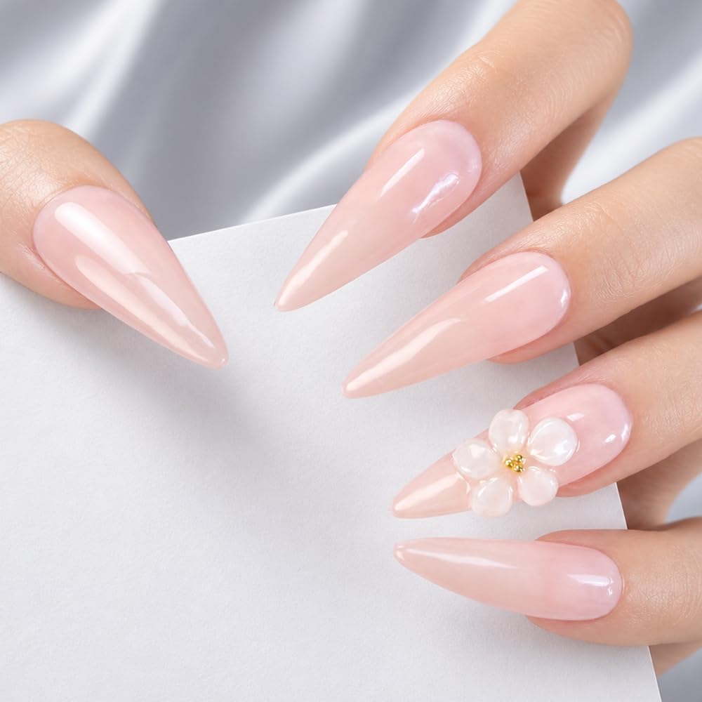 2IM Studio Handmade Press On Nails – 10 Piece Soft Gel Nail Kit with Glue & Tool Set, Reusable Artisan Nails, Salon-Quality Finish (Blush Petal-S)