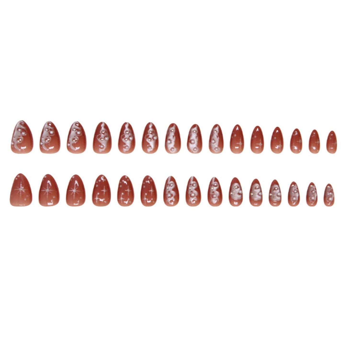 24pcs Dark Press on Nails Medium Fake Nails with 3D Irregular Pearl Design Full Cover Artificial Glue on Nails Dark Style French Nails Cute Stick on Nails Almond Shape Wearable Nail Tips for Women