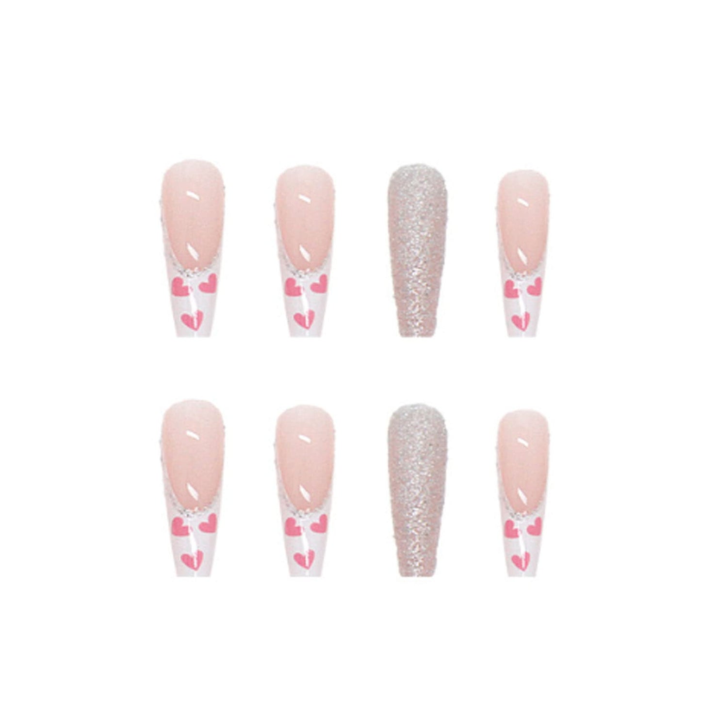 DANMANR Long Press on Nails Square French Fake Nails Full Cover Nude Acrylic False Nails for Women and Girls 24PCS (Pink Shiny Coffin)