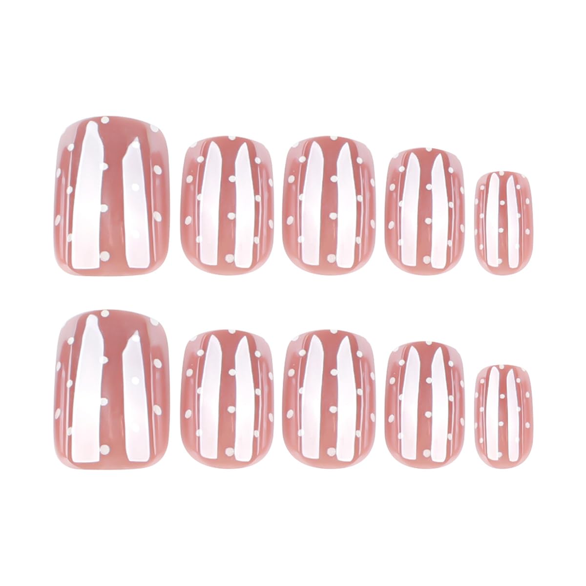 LINMEIZAI Press on Nails Short Square Spring Aurora Glossy Acrylic Fake Nails Press ons Glue on False Nails for Women Reusable Cute Manicure Set White Polka Dots Stick on Nails French Tip 24Pcs