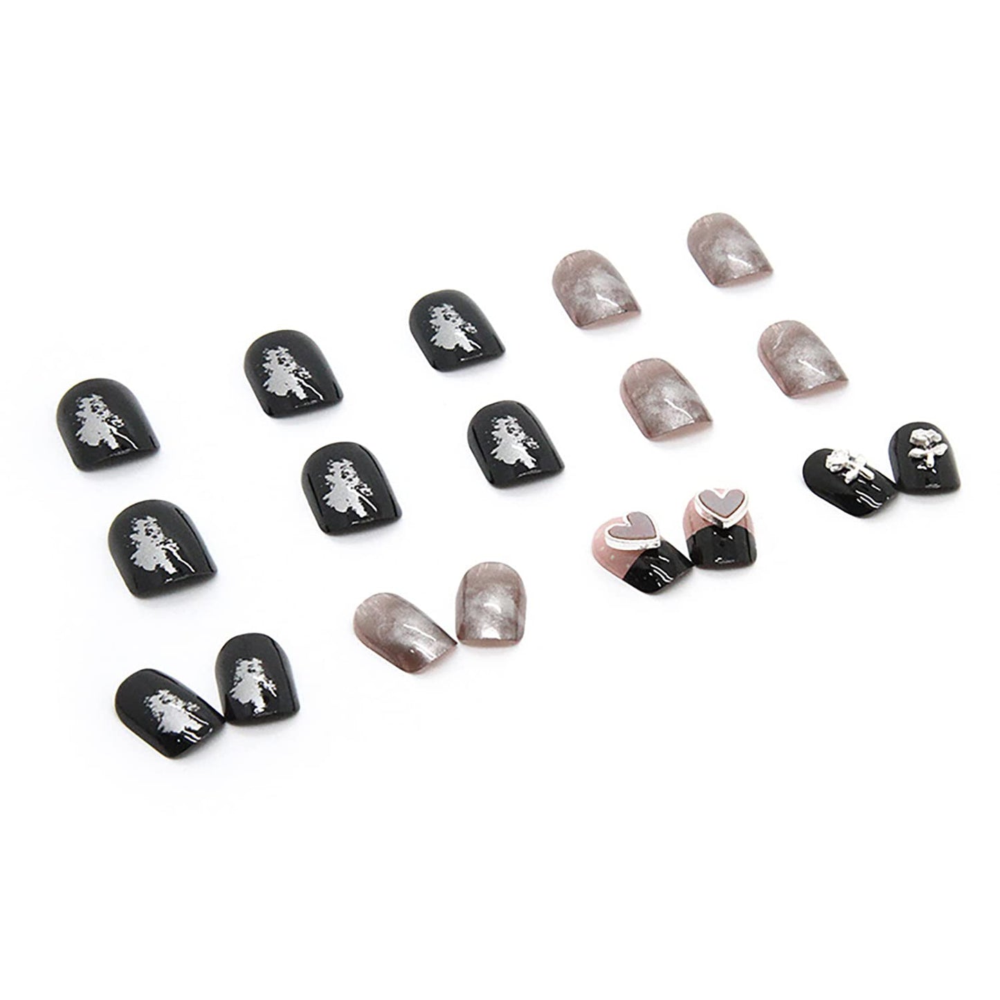 Press on Nails Short Square Length, Full Cover Reusable False Nails Kits, Glue on Nails with Rhinestone Designs Artificial Glossy Fingernails Acrylic Fake Nails for Women Stick on Nails Coffin Shape