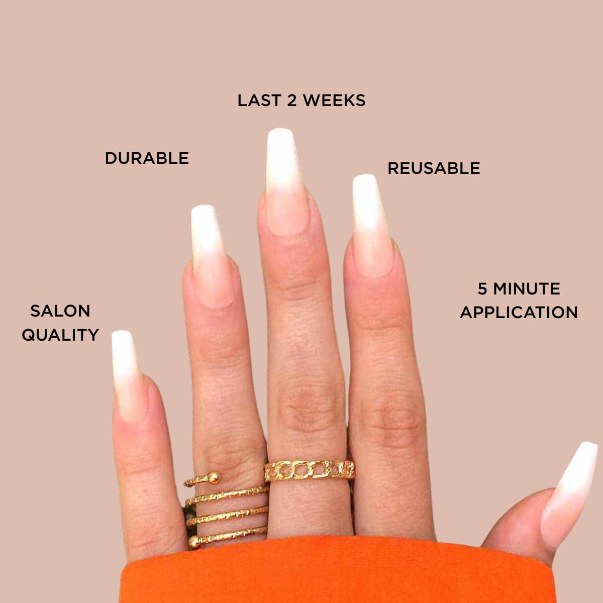 OMBRÉ FRENCH Press-On Nails by Lavaa Beauty | Long Coffin | Glossy French Ombré Coffin Nails