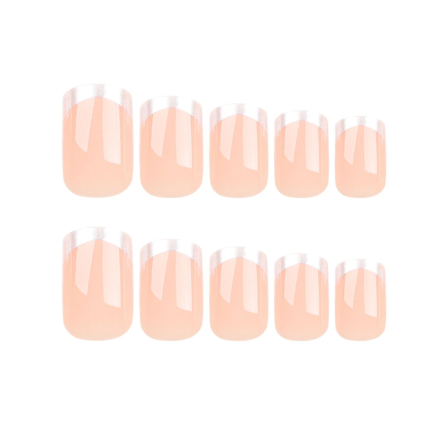 CTTHNBD Press on Nails Square - Short Fake Nails with Silver French Design - Nude False Nails Glossy Stick on - for Women 24 Pcs