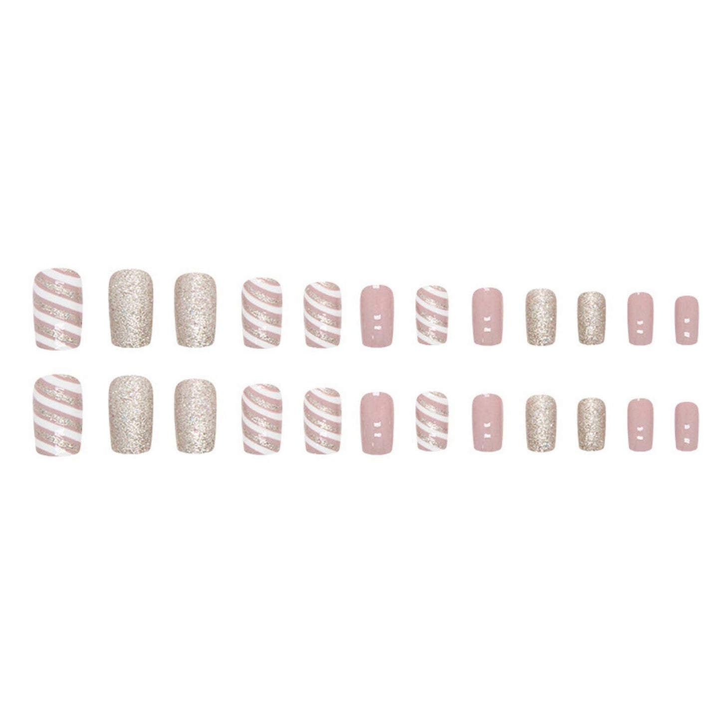 Christmas Press on Nails Medium Length Fake Nails Pink Acrylic Nails with Stripe designs Glitter Winter Christmas Glossy Nails Xmas Winter Glue on Nails for Women Girls Art Nail 24pcs