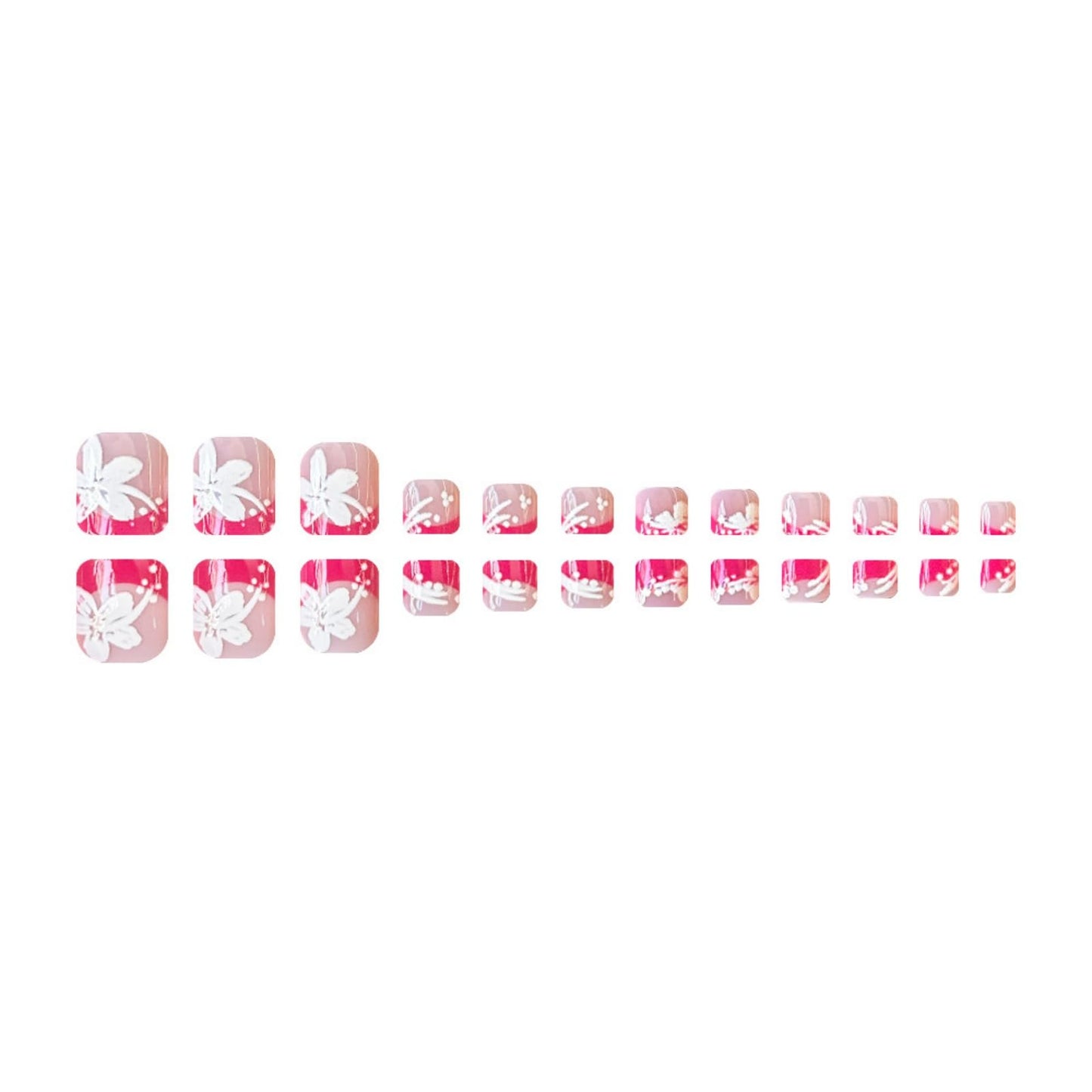 Pink French Press on Toenails Short Square Fake Toe Nails Flowers False Toenails Shiny Glossy Full Cover Acrylic Glue on Toenails Cute Toe Nails Artificial Stick on Toenails for Women 24 Pcs