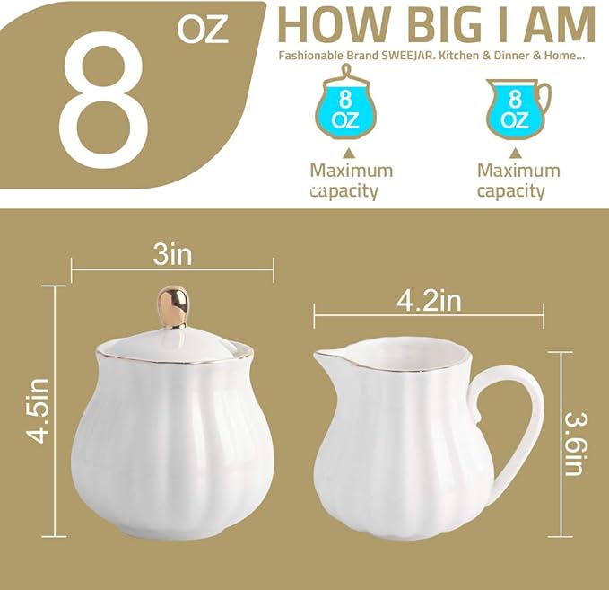 Sweejar Royal Ceramic Sugar and Creamer Set, 3 Piece Set with Cream Pitcher, Sugar Bowl, Sugar Set with Lid & Spoon, Coffee Serving Set Wedding Gift(Pink)
