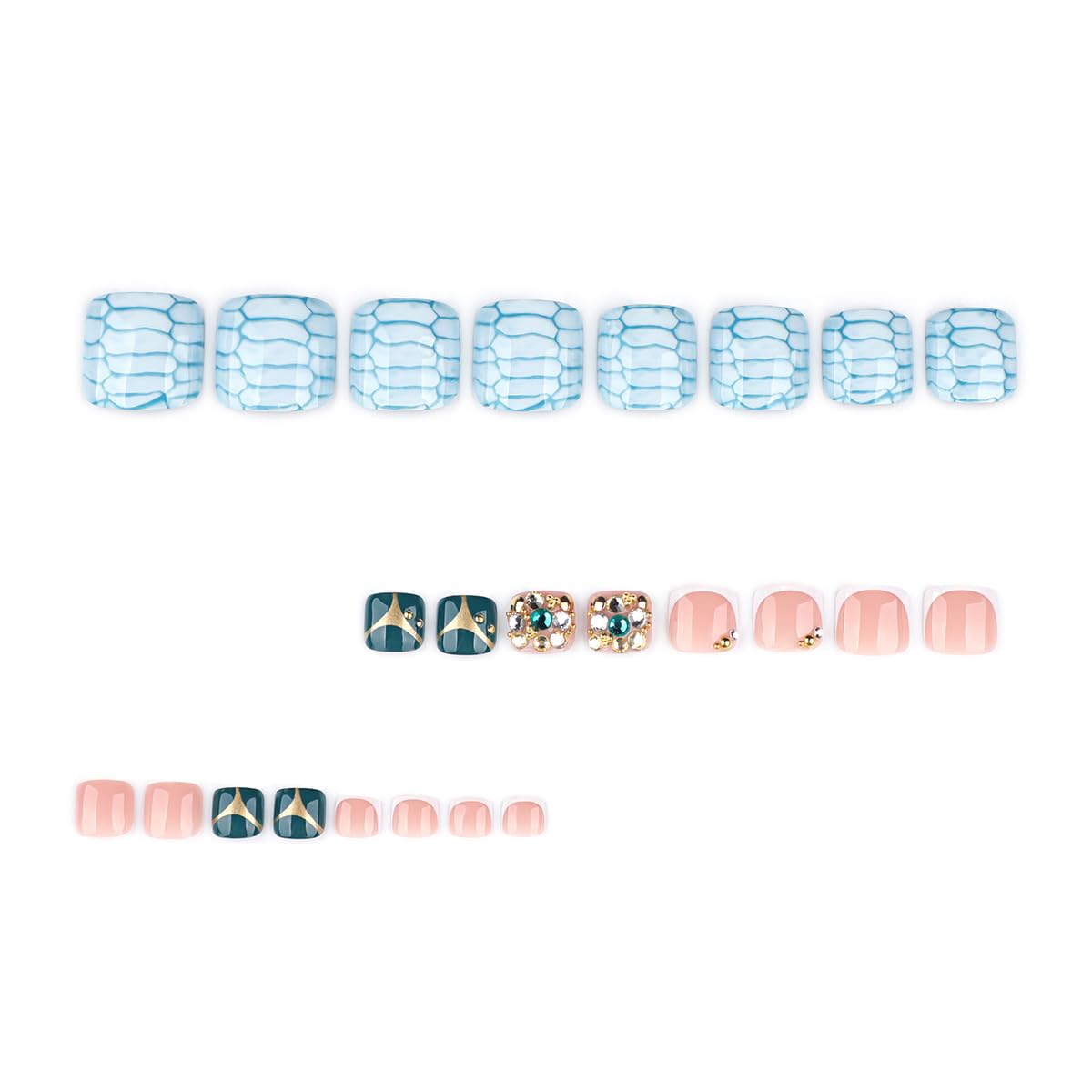 yefiuo Handmade Press on Toenails White French Toe Press on Nails Tips Fake Toe Nails Press ons False Toenails Crocodile Rhinestones Acrylic Glue on Nails Stick on Nails for Women Nail Supplies 24Pcs