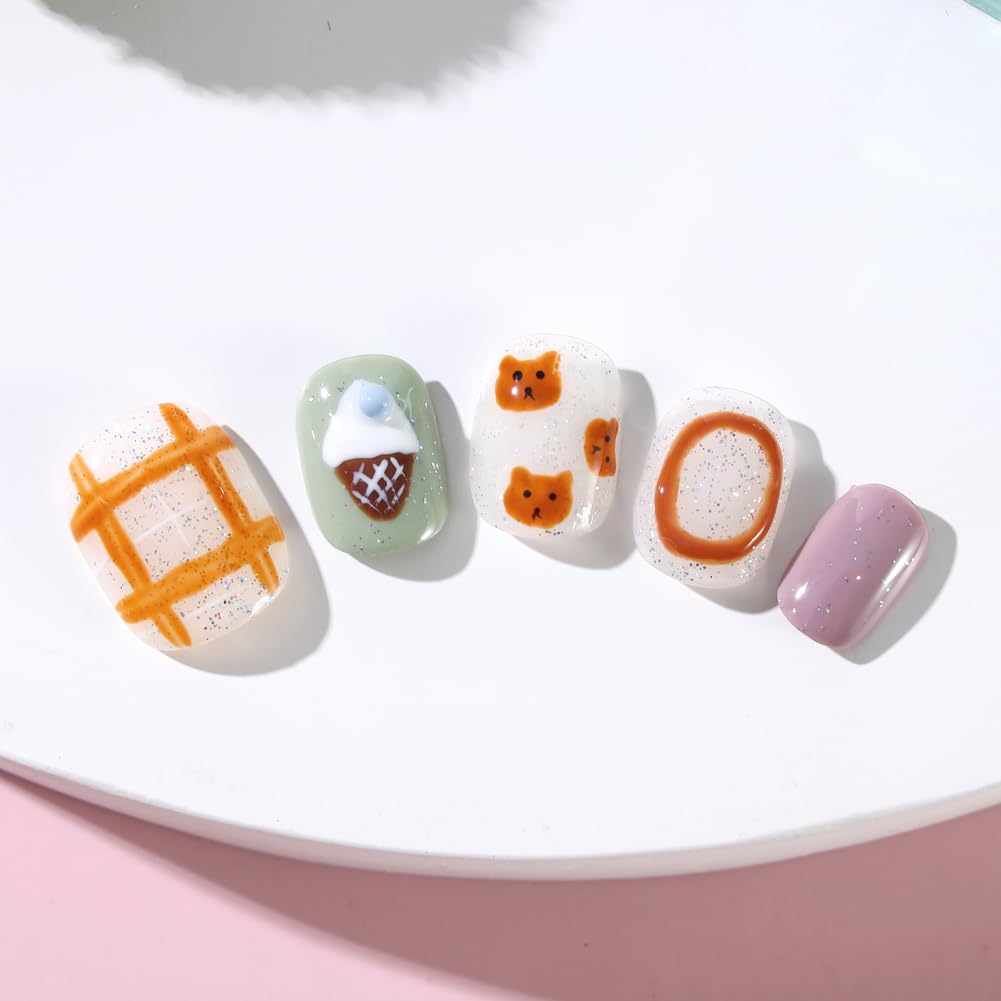 ADAIER Handmade Press On Nails, French Nails,wedding, party,Short Coffin Nails Set for Handmade,Reusable Opaque Nails in 10 Nail Kit for Women(Z-03) (S03, L)