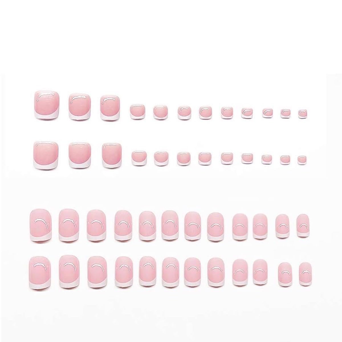 48 Pcs White French Tip Press on Nails Short Square & Press on Toenails Set Pink Nail Press ons with Deep French Tip Designs Glossy Fake Nails Acrylic Nails Stick on Nails for Women Nail Decorations