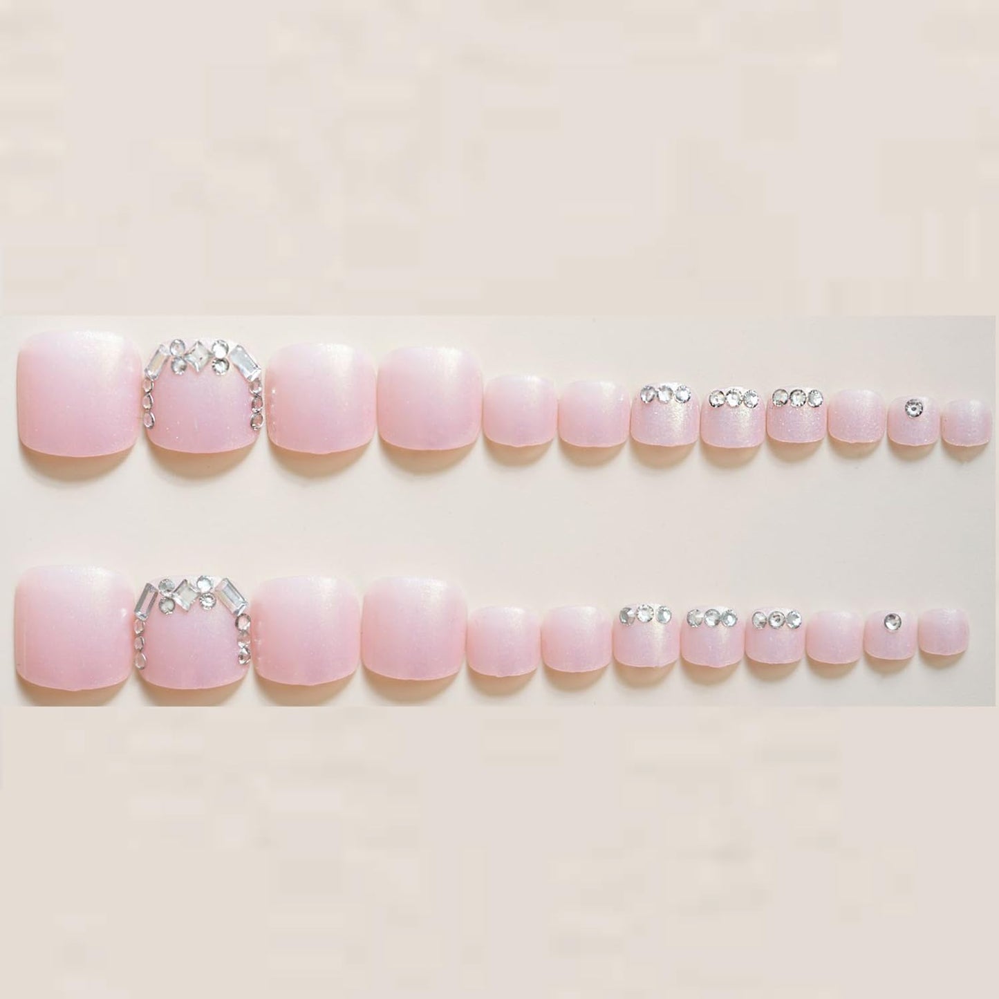 Vezocim Pink False Nails Sets, Press on Toenails Coffin with Rhinestone Designs, Full Cover Artificial Acrylic Fake Nails for Toe, Glue on Toenails with Charm, Stick on Toe Nails for Women