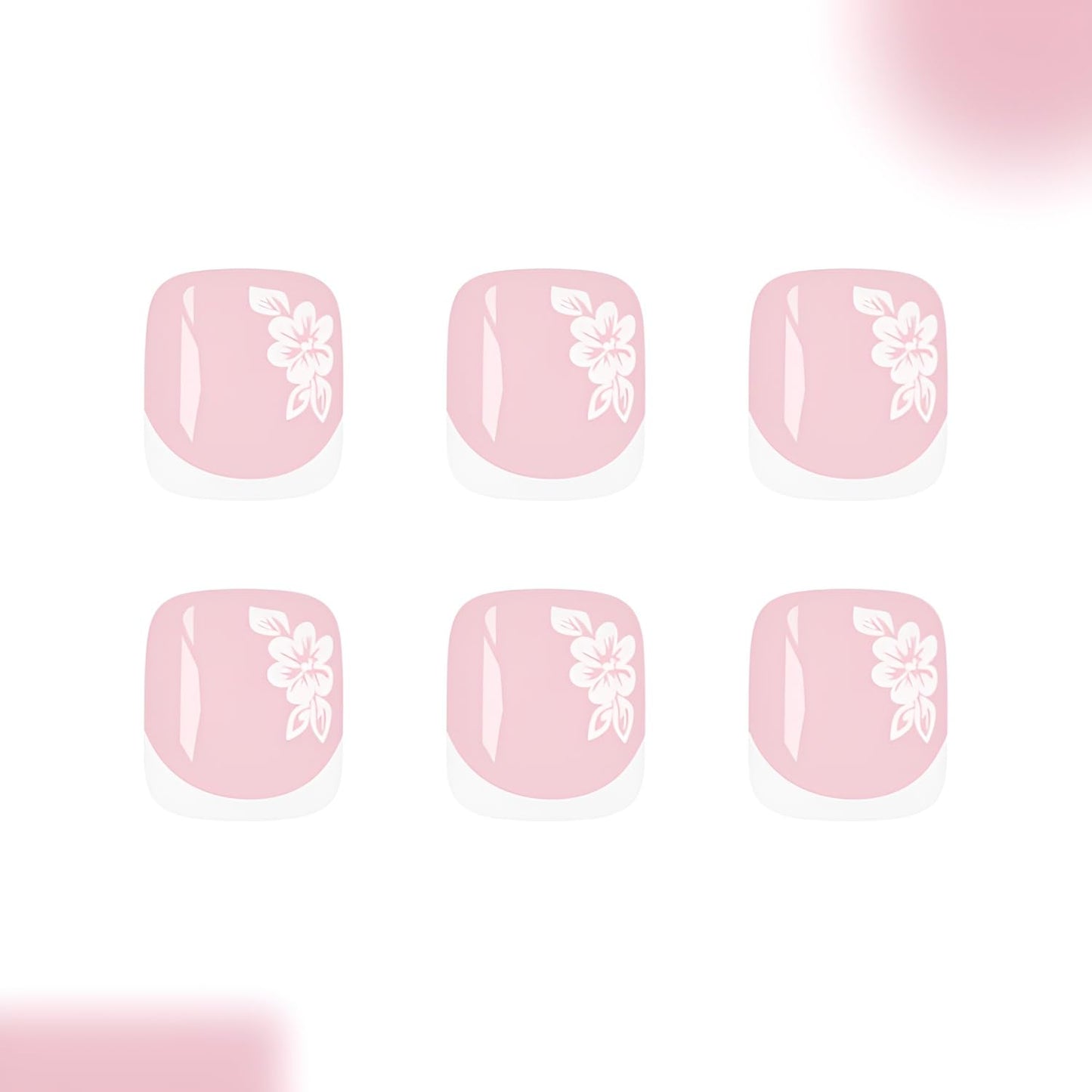 French Tip Press on Toenails Short Square Fake Toe Nails Flower Toenails Press Ons Glossy Full Cover False Toenail White French Tip Glue On Toe Nails Acrylic Stick on Toenail for Women Set 24Pcs