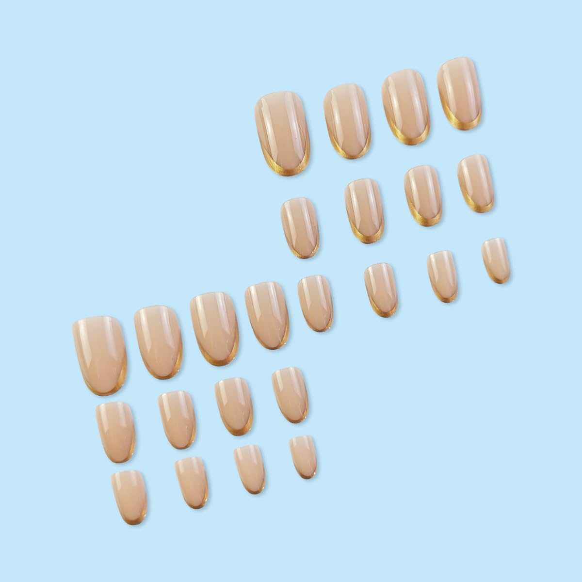 KTAABTR Gold French Tip Press on Nails Nude Fake Nails with Glue Short Almond Shaped Acrylic Nails Stick on Nails for Women Girls DIY Manicure 24Pcs Glossy False Nails Decoration Set