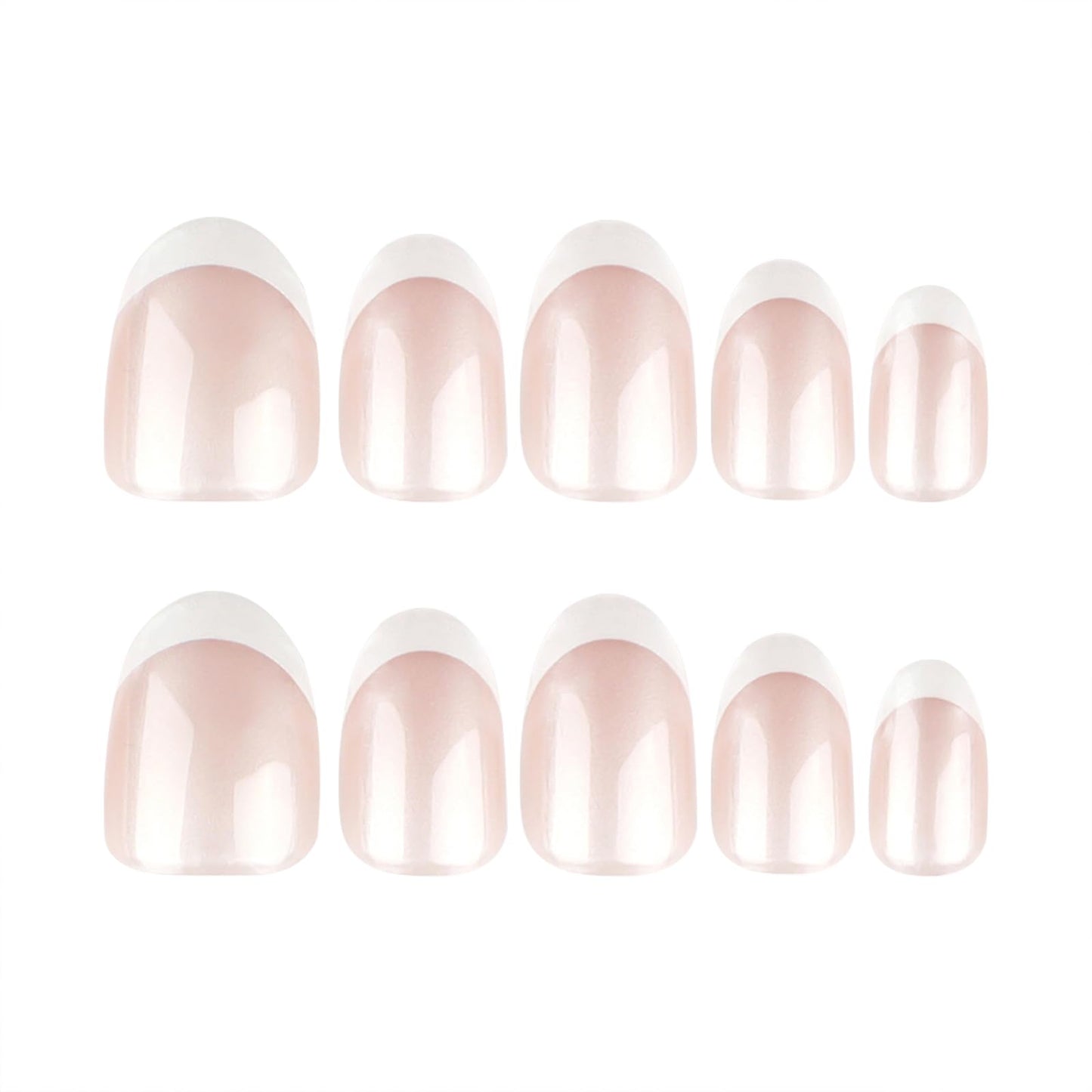 Mivota Oval French Press On Nails Short, White Tip Fake Nails with Sheer Pearl Base, Glossy Reusable Glue On Nails, Elegant French Manicure Stick On Nails for Women, 24 Pcs