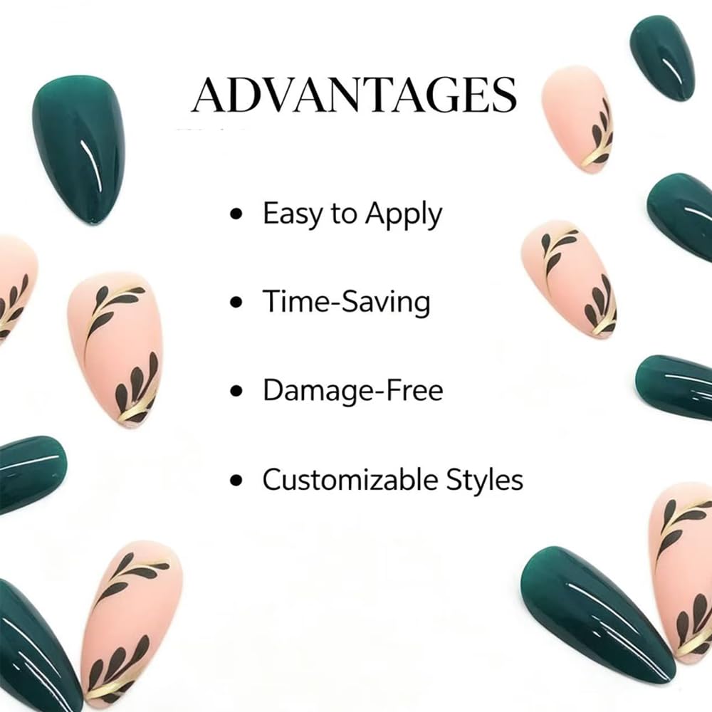 Magrace Press on Nails Medium Almond Fake Nails French Tips False Nails with Designs 24 pcs Stick on Nails for DIY