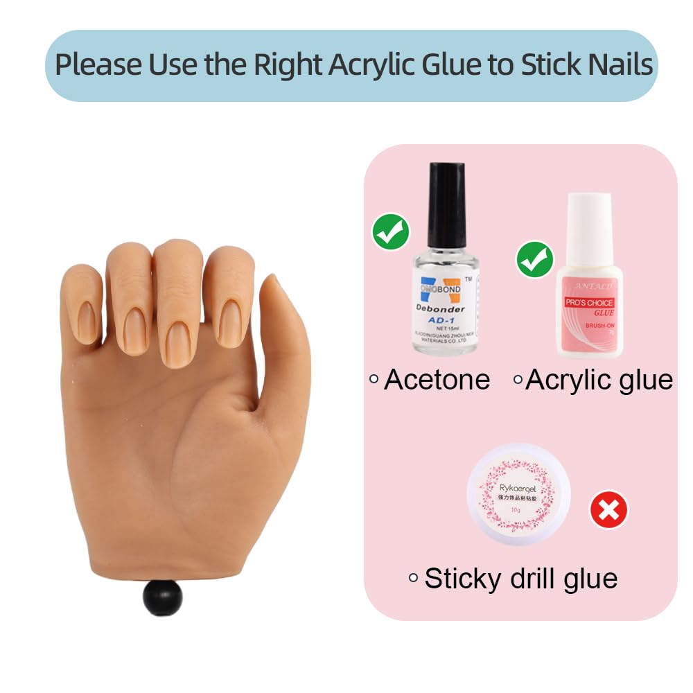 KnowU Silicone Mannequin Hand for Nails, Practice Hand for Acrylic Nails, Manicure Training Model, Nail Practice Hand for Beginners & Professionals, Flesh Tone