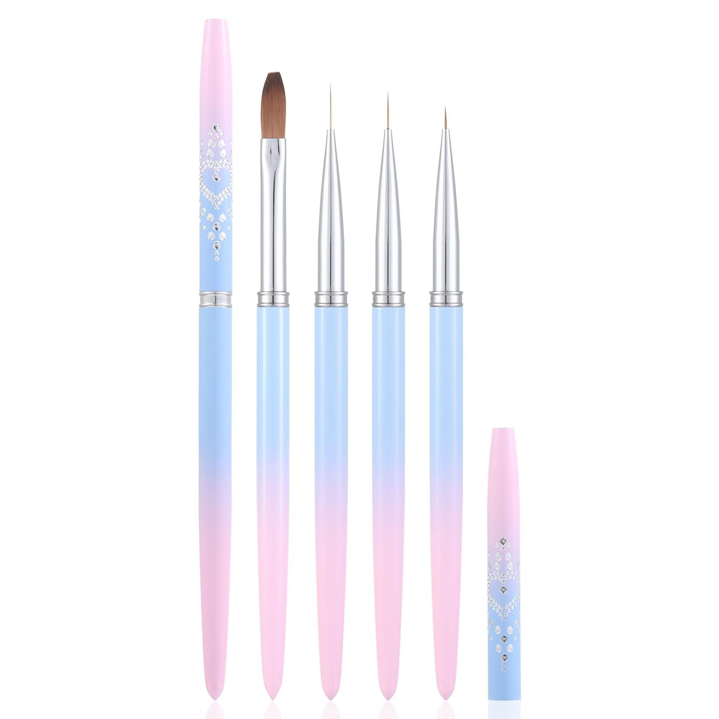 INENK 2PCS Round&Angled Nail Art Clean Up Brushes for OPI Nail Polish Remover Cleaning Polish Mistakes on the Cuticles + 4PCS Nail Liner Brushes for Nail Art and Designs