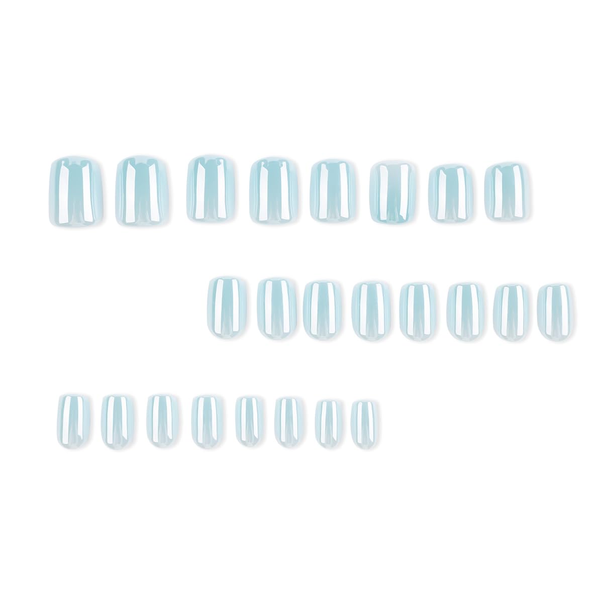 HPYFOI Press On Nails - Short Square, Light Blue Chrome Glazed, 24Pcs - Reusable, Full Cover, Spring Summer Vibes