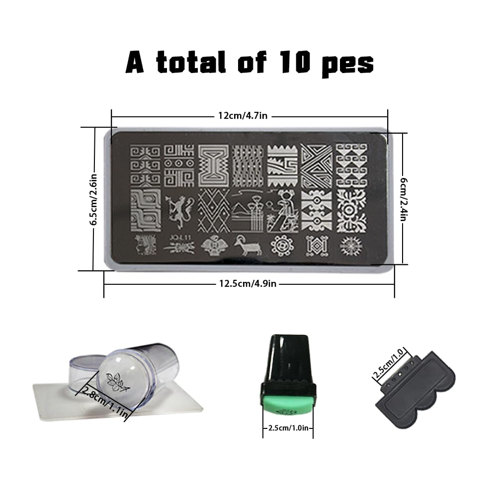 Beauty Leader 10 Nail Plates Mix Designs Nail Art Image Stamp Stamping Plates Manicure Template Nail Art Tools +2 Pcs Stamper DIY Stamping Plate(11-20)