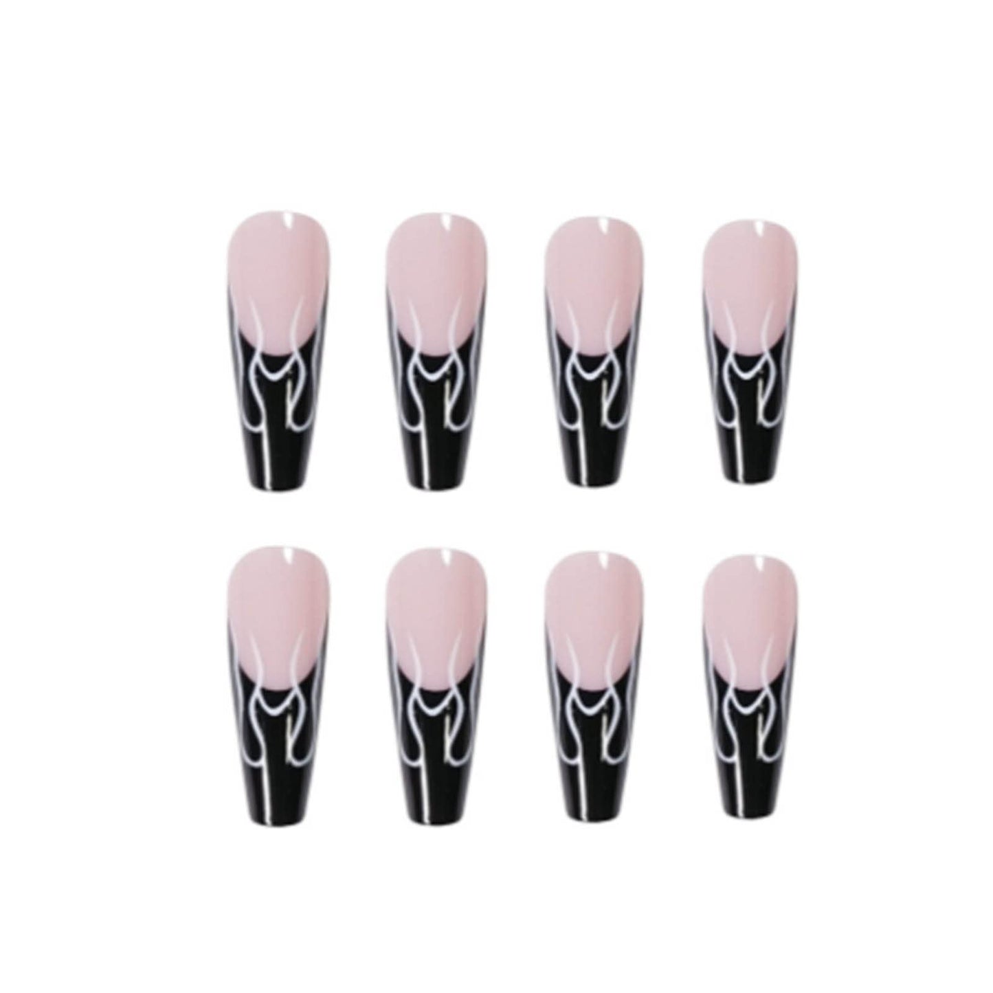 DANMANR Long Press on Nails Square French Fake Nails Full Cover Nude Acrylic False Nails for Women and Girls 24PCS (Black Coffin)