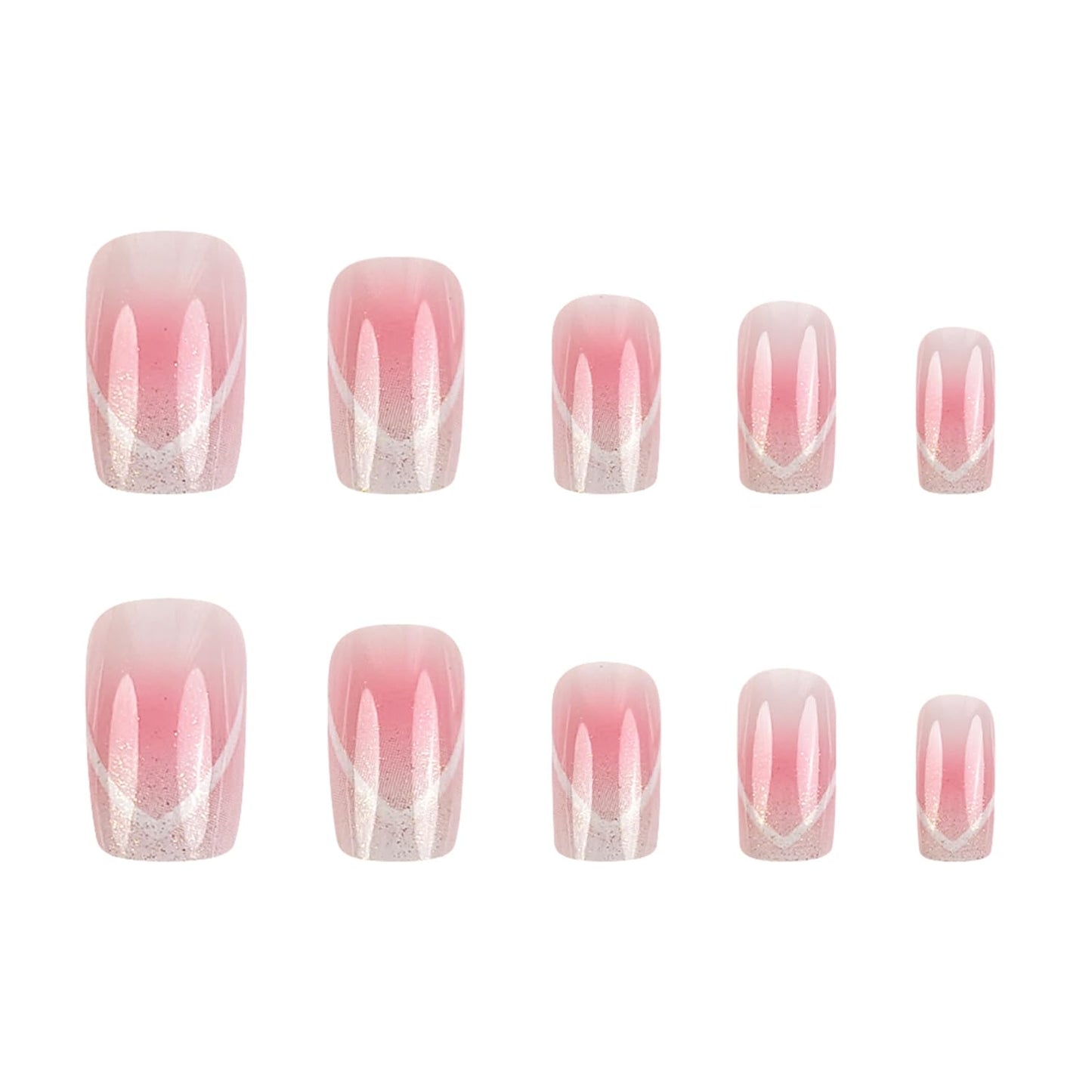French Tip Press On Nails, Glossy Nude with White Accents, Easy Application, Long-Lasting & Durable False Nails for Women, Salon Quality, 24PCS